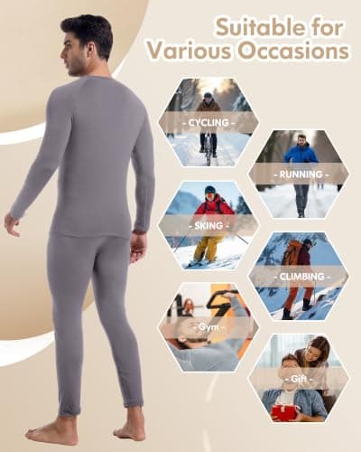 CL convallaria Men's Thermal Underwear Set Ultra Soft Fleece Lined Long Johns Winter Gear Base Layer Top and Bottom Set Sport Style Grey — view 6