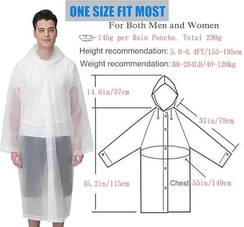 GUKOY Rain Poncho Raincoats, [2 Pack] EVA Reusable Rain Coat Jacket with Hood, Rain Cover Poncho for men and women（White+Grey） — view 2