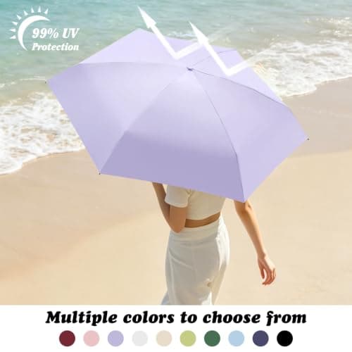 Sykerout 6 Ribs Mini Travel Umbrella, Compact Pocket Size With Storage Box，Purple — view 3