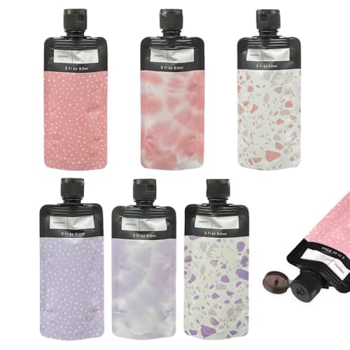 ChainYao 6 Pack Travel Toiletry Pouches 90ml, Leak-Proof Refillable Cosmetic Bags, Portable Clear Travel Containers for Shampoo Lotion Cream Makeup, TSA Approved for Holiday Business Trip
