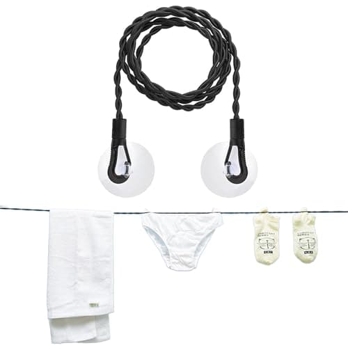 KinetiCore 2.5m Retractable Travel Clothesline, Elastic Pegless Design with Suction Cups & Hooks, Portable Drying Rope for Camping, Hotel, Home & Outdoor Use