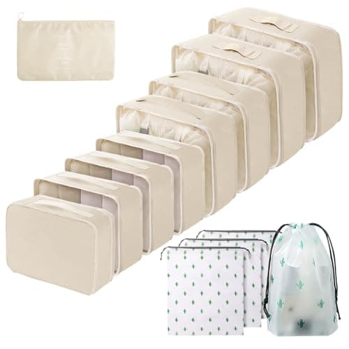 Packing Cubes for Suitcases, 13PCS Multifunction Luggage Suitcase Organiser Bags, Waterproof Travel Packing Cubes for Backpack, Essential Travel Cubes Clothes Shoes Storage Bags (Beige)