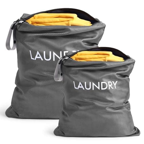 AOOTE Waterproof Travel Laundry Bag, 2 Pack Dirty Clothes Organizer with Zipper, 2 Sizes Foldable Dirty Clothes Storage Bag, Wet Bags for Travel, Swimming, Gym, Beach, Pool, Workout, Yoga, Dark grey