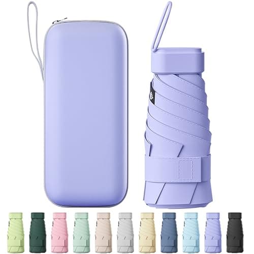 FWHFNB Travel Umbrella Compact, Mini Umbrella, UV Umbrella, Folding Umbrella, UPF 50+ Sun & Rain Protection, With Capsule Case, Small Compact, for Men and Women (Purple)