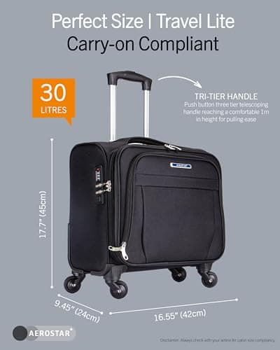 Aerostar Executive Series Roller Bag Case fits Laptop up to 16”, TSA Lock, 4 Wheels and Water-Resistant Business and Commuter Travel, Black — view 6