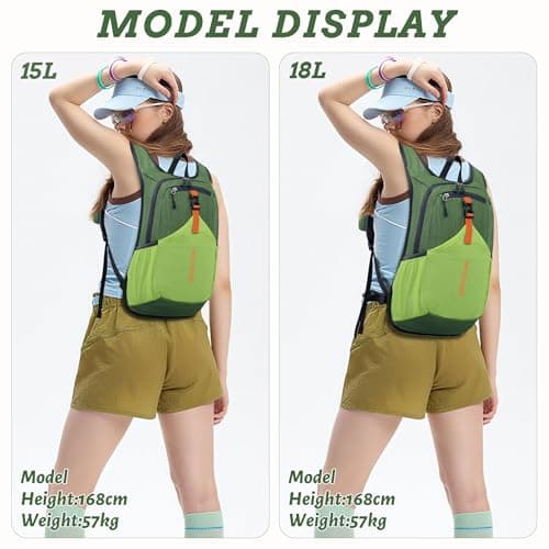 BECOJADDE 15L Hiking Backpack for Men Women Foldable Small Rucksack Lightweight Mini Backpack for Camping Travel Outdoor, Olive Green — view 5