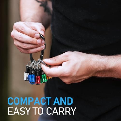 HANABASS 1/4 Shank Bit Holder Key Chain Set Drill Bit Holder Extension with Carabiner Clip Keyring 10 Pcs Quick Release Socket Adapter for Tool Bag Belt and Diy Projects — view 6