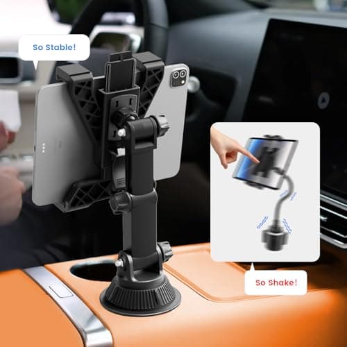 OHLPRO Cup Holder Car Tablet Mount for Truck, Universal iPad Holder for 7-11" iPad Pro Air Mini, Galaxy Tab, Adjustable Arm, Extendable & Flexible Car Mount for Road Trip Essentials,Travel Accessories — view 3