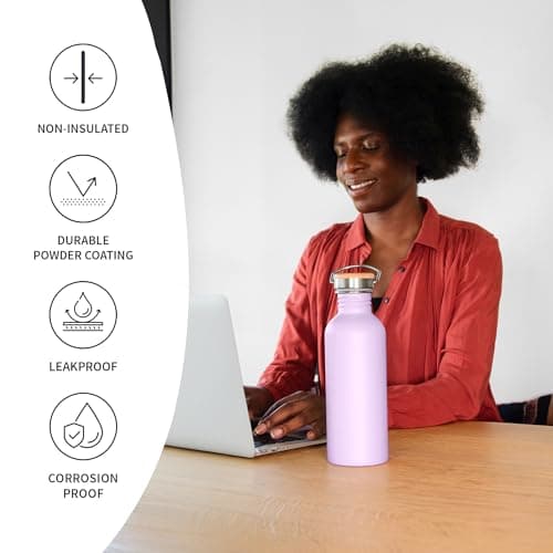Bambaw Stainless Steel Water Bottle 1l, Purple Non-Insulated Water Bottle, Metal Water Bottle, Leakproof & Reusable Water Bottle – Lavander Haze — view 3