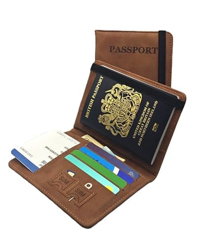 Voyana RFID Blocking Passport Holder, PU Leather Travel Wallet for Men and Women, Slim Cover for Passport, Boarding Pass, Credit Cards and Cash (Brown) — view 5