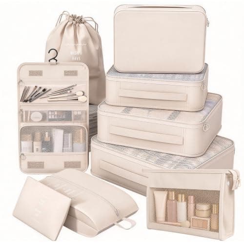 9 Set Packing Cubes for Travel, Suitcase Organizer Bags for Luggage (Cream)