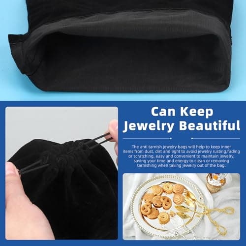 Glarks 4pcs 11.8 x 15.7in Black Anti Tarnish Storage Bags s Large Jewellery Pouches Silver Storage Bags Fabric Cloth Pouche for Jewelry Silverware Protection Flatware Candy Wedding Favor — view 5