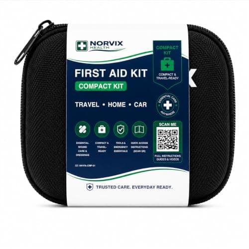 Norvix Health 33-Piece Compact First Aid Kit – Portable Emergency First Aid Supplies with QR Guide for Travel, Car, Home & Outdoors