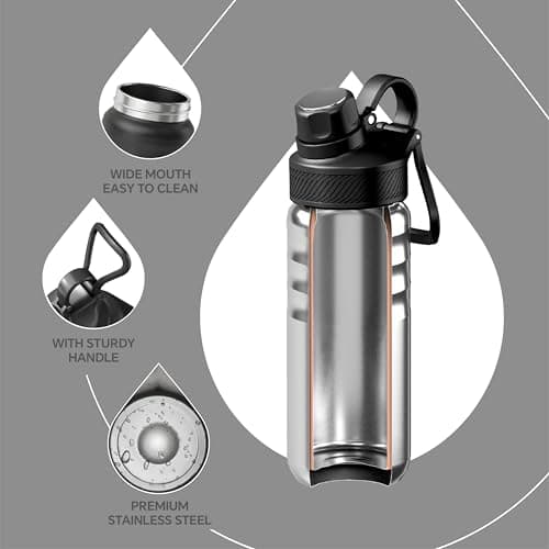 IDEUS Vacuum Insulated Water Bottle 540ml/18oz, Leak-Proof Stainless Steel Water Bottle, Double Wall Flask, Metal Sports Canteen with 2 Lids — view 3