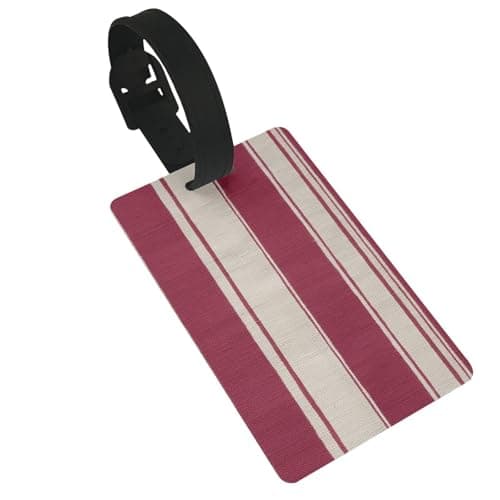 Linen Texture Burgundy and Cream Stripes Luggage Tags Name Id Label Suitcase Tags, Ideal for Travel Cruise Backpacks Bag