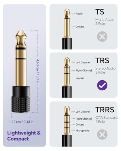VCELINK 6.35mm Male to 3.5mm Female Headphone Jack Adapter, 1 Pack — view 6