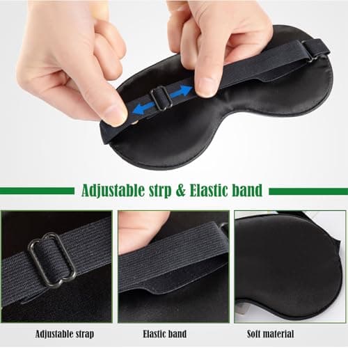 Eye Mask for Sleeping Adjustable Elastic Strap Sleep Mask Blackout Silk Sleep Eye Masks for Women and Men Soft Blindfolds 2 Pack Black Purple — view 2