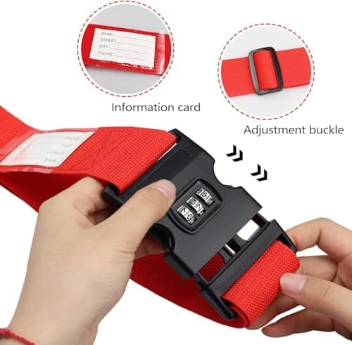 StoneMaxi Adjustable Luggage Straps With Locks 3 Digit Combination Lock Multi-Colour Travel Suitcase Straps Security Password Lock Travel Accessories Suitcase Belt (Red) — view 5