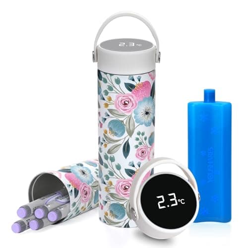 YOUSHARES Injection Cooler Travel Case - Portable Insulin Pen Case with Temperature Display, 48h Cooling, TSA Approved, Insulin Cooler Bottle for Diabetes Supplies, Holds 1-7 EpiPens(Colorful Flowers)