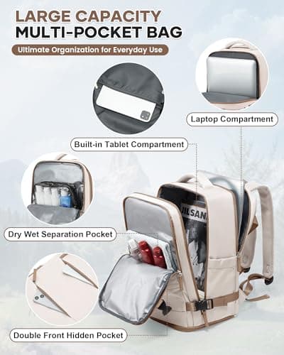 HPLQQ Travel Backpack Underseat Cabin Size Rucksack 40x30x20 for Ryanair, Carry-ons Hand Luggage Bag Travel Backpack,14 Inch Casual School Laptop Backpack with Shoes Compartment,24L,E-beige Brown — view 4