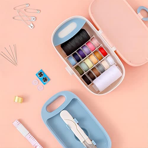 Skyzone Sewing Kit for Adults,Portable Sewing Box with Sewing Accessories Needle and Thread Set for Home Travel Sewing Tool Set(Pink) — view 2