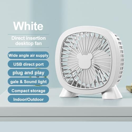WUULEAON Portable USB Fan for Car Camping Bedroom in White, White — view 6