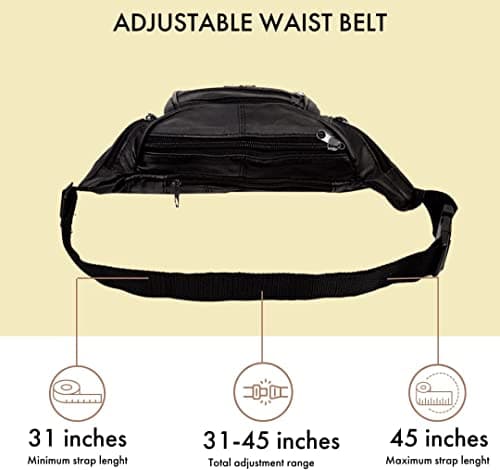 Woodland Leathers Genuine Leather Bum Bag Belt Bag for Women and Men, Black — view 6
