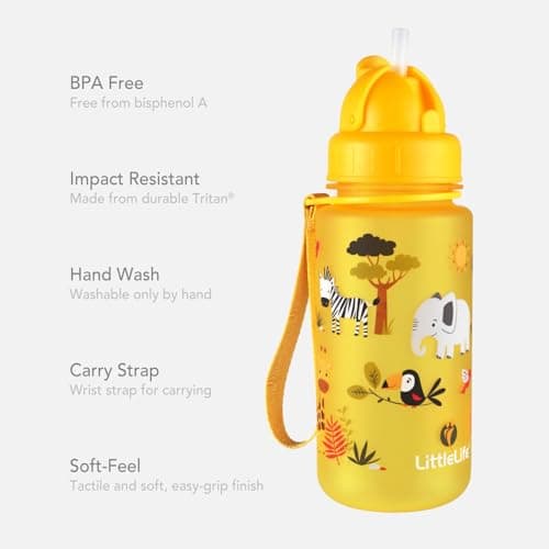 LittleLife Children's Bottle | Easy-Access Lid & Straw, 400ml, Safari — view 5