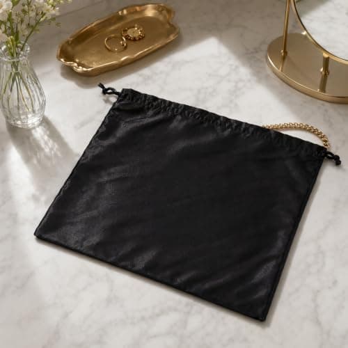 Satin Drawstring Dust‑Proof Storage Bag, Soft Anti‑Scratch Handbag Protective Pouch, Foldable Organizer for Luxury Purse Travel Closet Storage Black — view 2