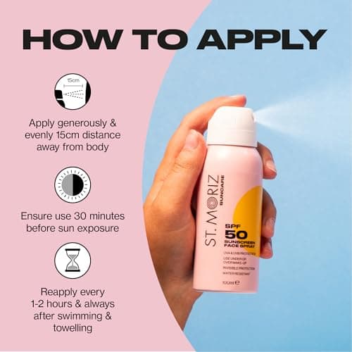 St Moriz Suncare SPF 50 Sunscreen Face Spray | UVA & UVB Invisible Protection SPF 50 Sun Protection Face Mist with Vitamin E | Wear Under or Over Makeup | Dermatologically Tested | Vegan | 100ml — view 4
