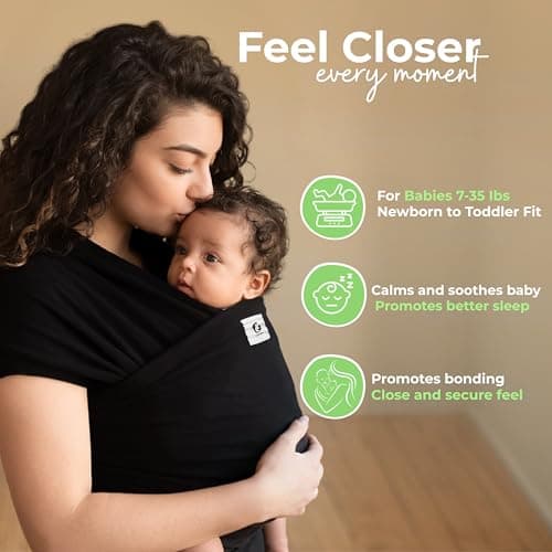 ELDOMA Black Baby Wrap Carrier - Lightweight, Breathable Baby Sling, Hands Free Baby Carrier Sling, Baby Carriers from Newborn to Toddler, (7-35 lbs / 3-15kg) — view 3