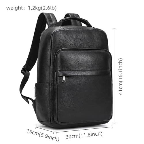 newsbirds Genuine Leather 15.6 Inch Laptop Backpack for Men Women, Business Travel Bag Hiking Rucksack Backpack Daypack, 8019 Black — view 2