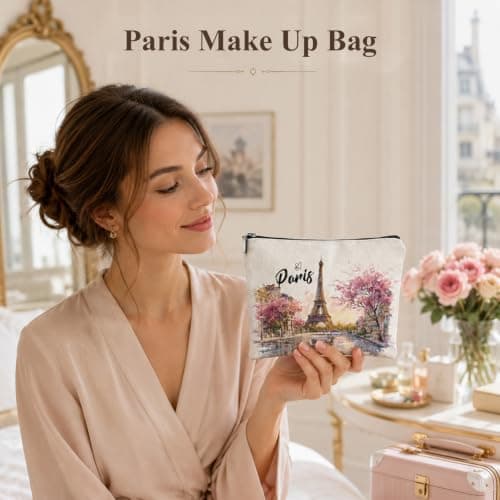 4 Pcs Paris Souvenirs Gifts, Paris Vacation Trip Travel Makeup Bag, French Gifts for Women Girls, Watercolour Graffiti Cosmetic Bags Zipper Pouch Toiletry Organizer, Christmas Birthday Gift — view 4