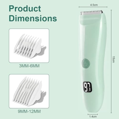 HOTUT Baby Hair Clippers,Waterproof Kids Quiet Hair Trimmer with 2 Guide Combs,Rechargeable Cordless Hair Cutting Machine,with Safe Ceramic Blades,with LCD Display,for Toddlers and Children(Green) — view 2