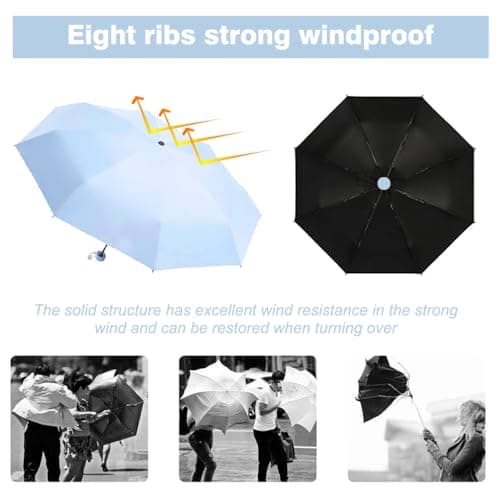 YZDZSW 6 Ribs Windproof Compact Umbrella, Small Umbrella for Handbag, Blue — view 3