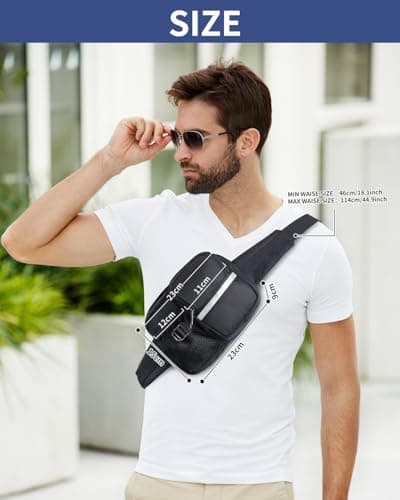 Hiking Waist Pack Waterproof Bum Bag Fanny Pack with Bottle Holder for Ladies Men Women Dog Walking Hiking Travel Cycling Outdoor (Black) — view 4