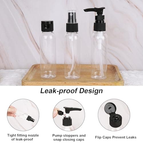 Hokretme Travel Size Bottles for Toiletries 13 Pack 2oz TSA Approved Toiletry Bottles Leak Proof Travel Kit for Women Men TSA Clear Toiletry Bag Shampoo Lotion Skincare Cosmetic Container (Black) — view 3