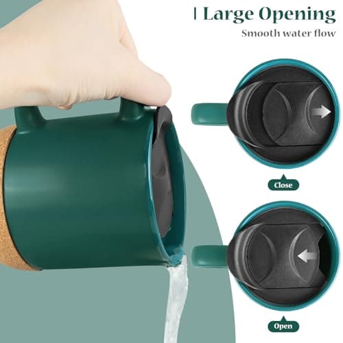 Hioph Ceramic Travel Mug with Lid and Handle, 400ML Coffee Cup (Green) — view 3