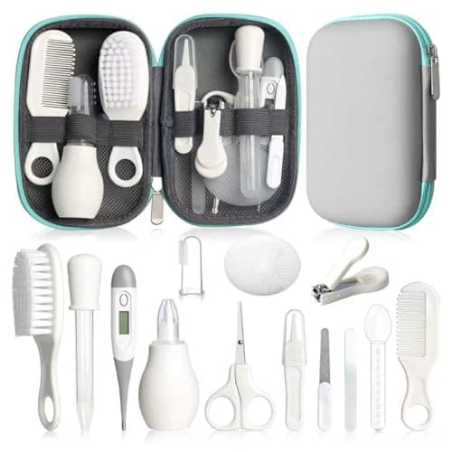 Qunlions life Infant Safety Care Set with Hair Brush Comb Nail Clipper, Baby Essentials Kit for Newborn Girls Boys (Grey White)