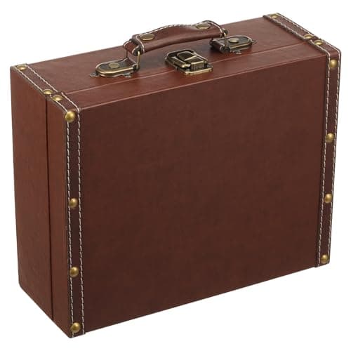 Zhjiutak Vintage Leather Suitcase, 26x21x10cm Retro Leather Trunk Luggage,Decorative Prop Luggage Portable Wooden Storage Carrying Case PU Leathers Storage Box for Storing Clothes Jewelry(large)