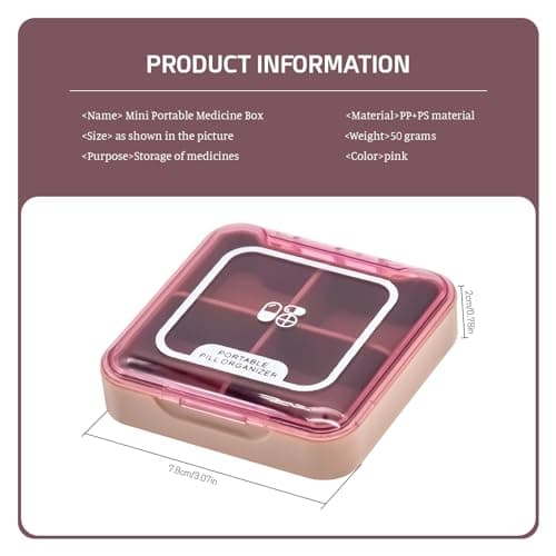 PAITOK Small Pill Case,Portable Pill Box BPA Free Travel Pill Organiser Moistureproof Tablet Box Cute Pocket Pill Box with 4 Large Compartmensts for Medication, Vitamin, Supplement(Pink) — view 2