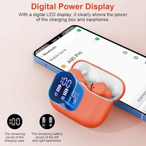 Wireless Earbuds, Bluetooth 5.4 Headphones In Ear with 4 ENC Mic, 2026 Wireless Earphones Noise Cancelling Deep Bass, LED Display, Bluetooth Earbuds 36H Playtime, IP7 Waterproof Ear buds, USB-C Orange — view 6