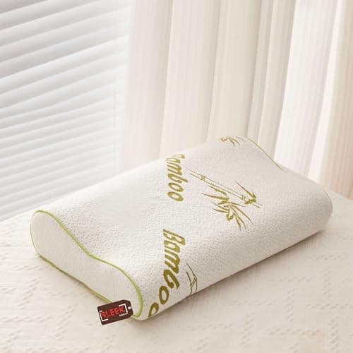 Luxury Small Contour Bamboo Memory Foam Pillow – 35D Firm Foam with Soft 240 GSM Bamboo Jacquard Cover – Ergonomic Pillow for Neck And Shoulder Pain – Best Orthopedic Pillows for All Sleeping position