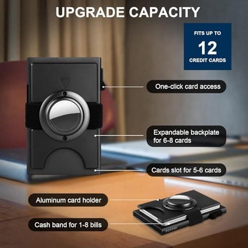 TOYFID Black Aluminum Slim Card Wallet, for AirTag — view 4