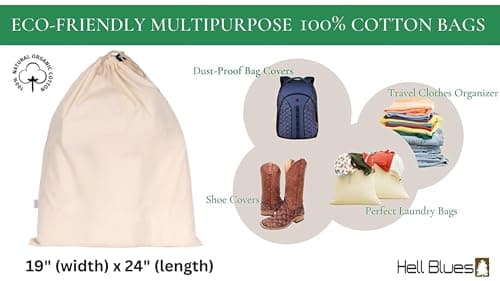 HB 4-Pack Cotton Large Drawstring Pouches 19" x 24" (48.2 x 60.9 cm) Muslin Grocery Home Storage Luggage Organizer Storage Dust-Proof Bags Cover for Shoes, Handbags, Backpacks — view 2