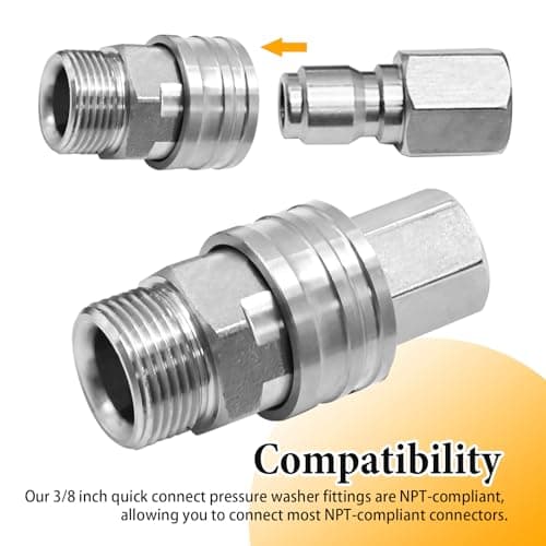 Hoypeyfiy M22 14mm Pressure Washer Adapter Stainless Steel Female to 3/8" Quick Connect Plug Swivel Male to 3/8" Quick Connect Socket for Electric Pressure Washer — view 6
