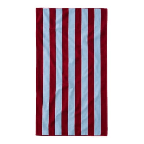 Misona Large Organic Cotton Beach Towel - GOTS-Certified, Extra-Large 90 x 180 cm, Plush Dual-Sided Velour & Terry, Striped Summer Towel for Beach, Pool & Travel (Burgundy & Sky Blue)