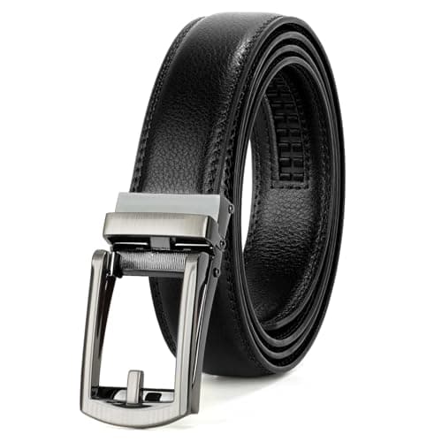 JASGOOD Men's Genuine Leather Ratchet Belt Cowhide Belt with Open Buckle, 33/35mm Wide，Black M