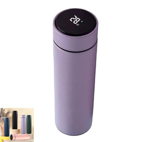 Insulated Stainless Steel Travel Mug 500ml with LED Temperature Display Lid, Vacuum Thermal Bottle, Keeps Cold 24h Hot 12h, Leakproof Portable Water Bottle for Coffee Gym Office Travel - Purple
