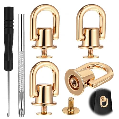 4PCS D Rings for Purse, 360 Degree Rotatable D Ring Stud Screw Ball Studs Rivets, Crossbody Conversion Kit, Gold Metal Bag Hardware for Leather Purse Straps Handbag DIY Craft